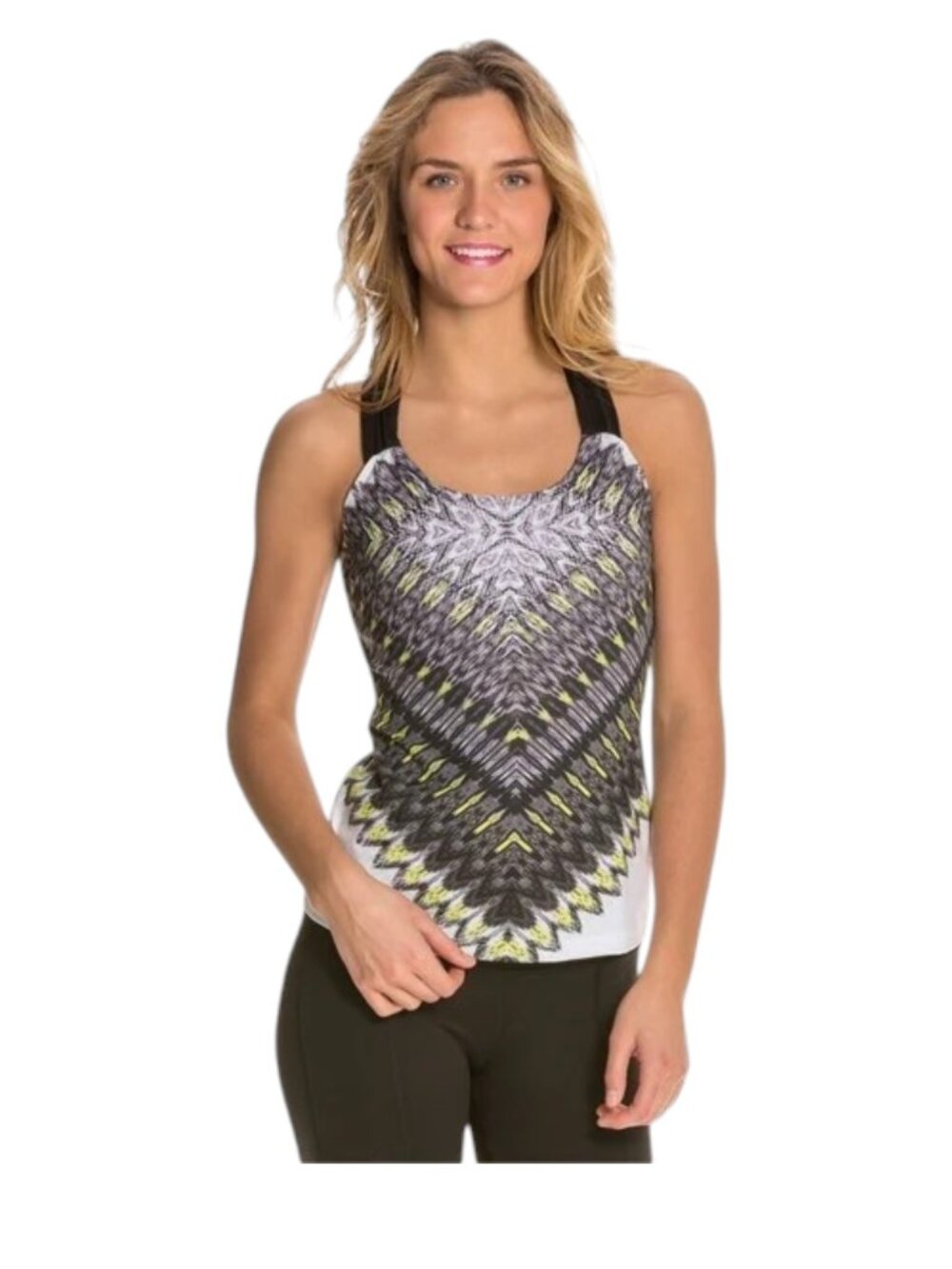 PRANA Phoebe Cross Back Tank Top Black Quito Pattern, Size Small - NWT